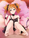  ass barefoot bed blush breasts censored choker cum cum_in_pussy dress feet flower frilled_pillow frills green_eyes highres idolmaster idolmaster_(classic) idolmaster_million_live! jewelry kaiga legs legs_up long_hair long_legs looking_at_viewer lying mosaic_censoring necklace no_panties on_back orange_hair penis pillow pussy rose sex small_breasts smile sweat takatsuki_yayoi thighs toes twintails vaginal 
