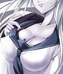  1girl akatsuki_(ownpace) akatsuki_matsumoto black_bra bra breasts cleavage close-up heart_tattoo kantai_collection large_breasts lipstick long_hair makeup pale_skin school_uniform serafuku shinkaisei-kan ta-class_battleship tattoo twitter_username underwear white_hair 