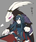  animal_ears blue_hair bunny_ears cape chambray fire_emblem fire_emblem:_kakusei glowing glowing_eyes hand_on_another's_shoulder looking_at_viewer loosely-common lucina monster_boy paws pink_eyes smile tiara 