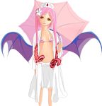  1girl bikini demon_wings ebola-chan hat kitsune_elly long_hair nurse nurse_cap pale_skin personification pink_hair swimsuit wings 