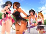  aiko_yumi ass bangs black_hair blonde_hair blunt_bangs blush bob_cut bow braid breasts brown_eyes brown_hair cleavage commentary_request dark_skin dress embarrassed glasses hair_bow hair_ribbon half_updo highleg highleg_panties highres huniepop jewelry kaskia kneehighs kyanna_delrio lola_rembrite long_hair medium_breasts multiple_girls necklace official_art one_eye_closed panties promotional_art purple_eyes racket red-framed_eyewear ribbon semi-rimless_eyewear shoes short_dress short_hair side-tie_panties side_braid sneakers socks spaghetti_strap sportswear tears tennis_net tennis_racket tennis_uniform tiffany_maye twintails under-rim_eyewear underwear upskirt white_panties wristband 