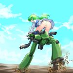  elchi_cargo female green_hair kemi433 long_hair looking_back mecha panties pantyshot sentou_mecha_xabungle solo underwear 