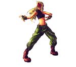  alex_(street_fighter) bare_shoulders blonde_hair blue_eyes boots capcom_fighting_jam clothes_around_waist combat_boots fighting_stance fingerless_gloves full_body genderswap genderswap_(mtf) gloves headband long_hair midnight_bliss midriff overalls rei_(sirohyou) solo strapless street_fighter street_fighter_iii_(series) tubetop 