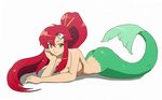  breasts hair_ornament hairclip happy large_breasts long_hair looking_at_viewer mermaid minerva_(artist) monster_girl monsterification non-web_source ponytail red_hair simple_background smile solo tengen_toppa_gurren_lagann very_long_hair white_background yellow_eyes yoko_littner 