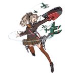  :o aircraft airplane ascot blue_eyes brown_hair hair_ornament harukon_(halcon) highres kantai_collection kumano_(kantai_collection) long_hair machinery open_mouth pleated_skirt ponytail school_uniform skirt solo v-shaped_eyebrows 