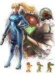  arm_cannon bad_id bad_pixiv_id blonde_hair blue_eyes bodysuit breasts comparison full_body gun hand_on_hip handgun high_heels holster iwauchi_tomoki medium_breasts metroid metroid_(creature) pistol pixel_art ponytail revision samus_aran skin_tight solo taut_clothes thigh_holster varia_suit weapon zero_suit 