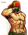  abs alex_(street_fighter) bad_id bad_pixiv_id blonde_hair fingerless_gloves frogcage gloves headband long_hair male_focus muscle shirtless solo street_fighter wiping_mouth 