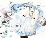  absurdres blue_eyes blue_hair character_name detached_sleeves flower hair_flower hair_ornament hatsune_miku highres jewelry long_hair nail_polish necklace rose ryo_neko solo thighhighs thorns twintails very_long_hair vocaloid 
