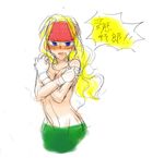  alex_(street_fighter) bad_id bad_pixiv_id blonde_hair blue_eyes blush capcom_fighting_jam covering covering_breasts crying crying_with_eyes_open frogcage full-face_blush genderswap genderswap_(mtf) gloves headband long_hair midnight_bliss sketch solo street_fighter tears topless translation_request 