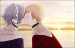  2boys artra_ttt child cloud jomy_marquis_shin kiss male male_focus multiple_boys outdoors sky soldier_blue sun toward_the_terra water yaoi 