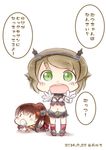  all_fours bad_id bad_pixiv_id brown_hair chibi green_eyes headgear hinata_yuu kantai_collection long_hair multiple_girls mutsu_(kantai_collection) navel pacifier ponytail short_hair toddler translated yamato_(kantai_collection) younger 