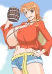  breasts gigantic_breasts lotus-2 monkey_d_luffy_(cosplay) nami nami_(one_piece) one_piece orange_hair 