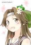  :d bad_id bad_pixiv_id brown_eyes brown_hair chibi fairy_(kantai_collection) flower forehead_protector green_hair hair_flower hair_ornament hinata_yuu jintsuu_(kantai_collection) kantai_collection long_hair minigirl multiple_girls open_mouth remodel_(kantai_collection) school_uniform serafuku size_difference smile 