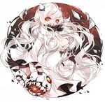  breasts cleavage dress horns kantai_collection large_breasts long_hair long_sleeves midway_hime orange_eyes ping_jing_ye shinkaisei-kan solo very_long_hair white_dress white_hair white_skin 