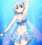  amagi_brilliant_park arm_up armpits artist_request bad_id bad_yandere_id choker corset fairy_wings green_eyes grey_hair halterneck highres midriff muse_(amaburi) navel skirt solo wings 