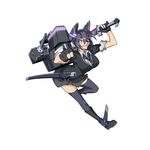 eyepatch grin harukon_(halcon) headgear highres holding kantai_collection left-handed looking_at_viewer machinery purple_hair school_uniform short_hair smile solo sword tenryuu_(kantai_collection) weapon yellow_eyes 