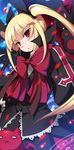  armcho bad_id bad_pixiv_id bat blazblue blonde_hair bow cat dress frills gii gothic_lolita hair_ribbon lolita_fashion long_hair nago rachel_alucard red_bow red_eyes ribbon solo twintails umbrella vampire 