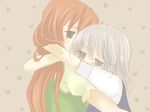  bad_id bad_pixiv_id blue_eyes hong_meiling hug izayoi_sakuya mitsuko multiple_girls red_hair silver_hair tears touhou 