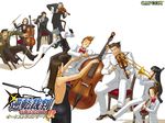  5girls alternate_costume ayasato_chihiro ayasato_harumi ayasato_mayoi backless_dress backless_outfit band baton_(instrument) bow_(instrument) chair conductor double_bass dress flute formal gyakuten_saiban highres instrument itonokogiri_keisuke iwamoto_tatsurou karuma_gou karuma_mei mitsurugi_reiji multiple_boys multiple_girls naruhodou_ryuuichi official_art orchestra recorder suit suzuki_mako trombone violin whip yahari_masashi 