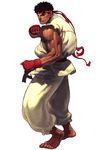  barefoot black_hair dougi fighting_stance fingerless_gloves gloves headband highres ikeno_daigo male_focus muscle official_art ryuu_(street_fighter) solo street_fighter street_fighter_iii_(series) 