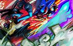  crossover gen_4_pokemon lucario mecha metal_sonic no_humans pokemon pokemon_(creature) red_eyes sonic_the_hedgehog spikes star_(ikaruga) 