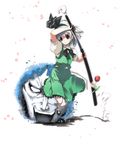  :&lt; bad_id bad_pixiv_id black_hairband blue_eyes flower ghost gundam gym_ghingnham hairband highres hitodama inagata katana konpaku_youmu konpaku_youmu_(ghost) ribbon rose sheath short_hair silver_hair solo sword touhou unsheathing weapon 