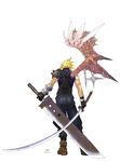  blonde_hair buster_sword cloud_strife dual_wield dual_wielding final_fantasy final_fantasy_vii katana masamune one_wing single_wing sword weapon wing wings 