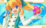  blonde_hair blue_eyes elbow_gloves gloves hands inou_shin long_hair microphone rockman rockman_(classic) roll smile solo 