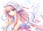  angel_wings breasts choker cleavage copyright_request hairband head_wings large_breasts long_hair pink_hair purple_eyes ribbon riv solo wings wrist_cuffs 