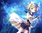  bad_id bad_pixiv_id blonde_hair blue_eyes hair_ornament hair_ribbon hairclip kagamine_rin kohinata_raichi night pot ribbon short_hair shorts smile solo star vocaloid 