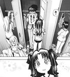  bra buruma comic dressing emiya_shirou fate/hollow_ataraxia fate/stay_night fate_(series) greyscale gym_uniform hiding himuro_kane lingerie locker locker_room monochrome multiple_girls notebook panicking panties scared shirahama_kouta toosaka_rin translated underwear 