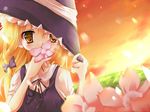  blonde_hair bow field flower hat kirisame_marisa kurokoke meadow peaceful petals solo touhou witch witch_hat yellow_eyes 