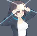  avocado_(artist) bad_id bad_pixiv_id breasts brown_eyes brown_hair forehead glasses gyakuten_saiban hair_ornament hairclip jacket large_breasts short_hair solo suzuki_mako 