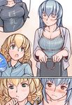  blonde_hair blush casual green_eyes hina_ichigo multiple_girls older rozen_maiden silver_hair suigintou translated tsuda_nanafushi 