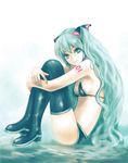  aqua_eyes aqua_hair aqua_nails bad_id bad_pixiv_id bikini_top fujipo hatsune_miku highres long_hair nail_polish solo thighhighs very_long_hair vocaloid 