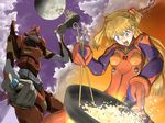  bad_id bad_pixiv_id brown_hair chopsticks cooking eva_02 food foreshortening fried_rice frying_pan moon neon_genesis_evangelion plugsuit puuakachan rebuild_of_evangelion rice shikinami_asuka_langley souryuu_asuka_langley twintails 