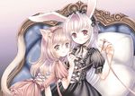  animal_ears bunny_ears cat_ears chair hairband multiple_girls original pillow plastic_moon red_eyes ribbon tail 