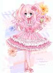  blue_eyes checkered checkered_legwear frills hair_ornament highres holding ice_cream_cone koyoi_(ruka) lolita_fashion long_hair looking_at_viewer mary_janes open_mouth original pink_hair shoes solo twintails wrist_cuffs 
