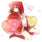  frilled_pillow frills heart jacket kneehighs love_live! love_live!_school_idol_project nishikino_maki open_clothes open_jacket pillow purple_eyes red_hair short_hair skirt solo striped striped_legwear yuzucky 