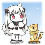  ahoge buizel chibi crossover dress gen_4_pokemon horns ka_zhi kantai_collection long_hair mittens northern_ocean_hime pokemon pokemon_(creature) red_eyes shinkaisei-kan white_dress white_hair white_skin 