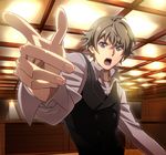 blonde_hair buttons foreshortening hazama_masayoshi lights long_sleeves looking_at_viewer male_focus messy_hair nyoro_(nyoronyoro000) open_mouth perspective pointing pointing_at_viewer samurai_flamenco solo vest 