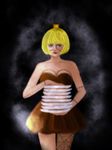  1girl black_dress blonde_hair boa dress feather_boa halloween jack-o&#039;-lantern jack-o'-lantern one_piece plate silk solo spider_web stitching thriller_bark victoria_cindry zombie 