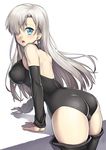 1girl ass bodysuit breasts detached_sleeves earrings elizabeth_liones hair_over_one_eye jewelry large_breasts long_hair nagase_haruhito nanatsu_no_taizai open_mouth sideboob silver_hair solo 