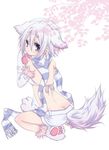  animal_ears back koyoi_(ruka) looking_at_viewer original scarf short_hair silver_hair sitting solo tail tinier_me white_hair wolf_ears wolf_tail 