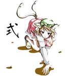 all_fours animal_ears bad_id bad_pixiv_id breasts brown_hair cat_ears cat_tail chen chinese_clothes crawling earrings full_body hanging_breasts hat jewelry large_breasts multiple_tails nekomata red_eyes shadow shiranui_(yoru) shoes short_hair simple_background solo tail touhou two_tails white_background 