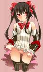  black_hair blush borrowed_character dress dress_lift kochiya_(gothope) long_hair original panties pantyhose pantyhose_pull red_eyes solo underwear 