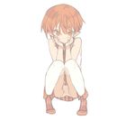  blade_(galaxist) boots brown_eyes brown_hair chin_rest panties pantyshot pantyshot_(squatting) pointy_ears short_hair skirt solo squatting thighhighs underwear 