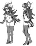  boots breasts extra_mouth filia_(skullgirls) greyscale kamui_(kill_la_kill) kataro kill_la_kill medium_breasts microskirt monochrome panties parody revealing_clothes samson_(skullgirls) sketch skirt skullgirls solo suspenders thigh_boots thighhighs underboob underwear 