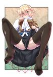  3: arm_warmers ass bad_id bad_pixiv_id blonde_hair blush breasts brown_legwear feet green_eyes half_updo highres large_breasts mizuhashi_parsee no_panties no_shoes ootsuki_wataru pointy_ears sash scarf shirt sitting skirt skirt_lift solo spread_legs thighhighs touhou upskirt v-shaped_eyebrows wavy_mouth 