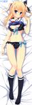  absurdres bed_sheet bikini bikini_under_clothes black_bikini blonde_hair blue_eyes blush breasts cleavage da_capo da_capo_iii_platinum_partner dakimakura highres large_breasts long_hair morizono_rikka nipple_slip nipples no_pants school_uniform shirt_lift smile socks solo swimsuit swimsuit_under_clothes tanihara_natsuki two_side_up 